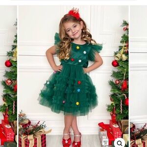 NWT Mia Belle Festive Green Kids Christmas Dress